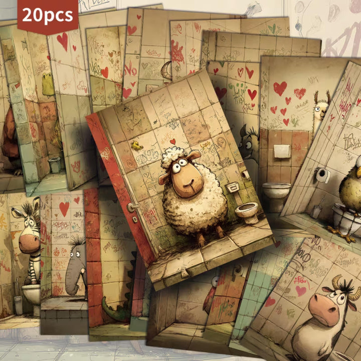 20 Funny Animal Ephemera Cards 4x6 |Humorous Bathroom Animals Junk Journal Cards, Vintage Style Scrapbook Paper,Cute Animal Collage Supplies
