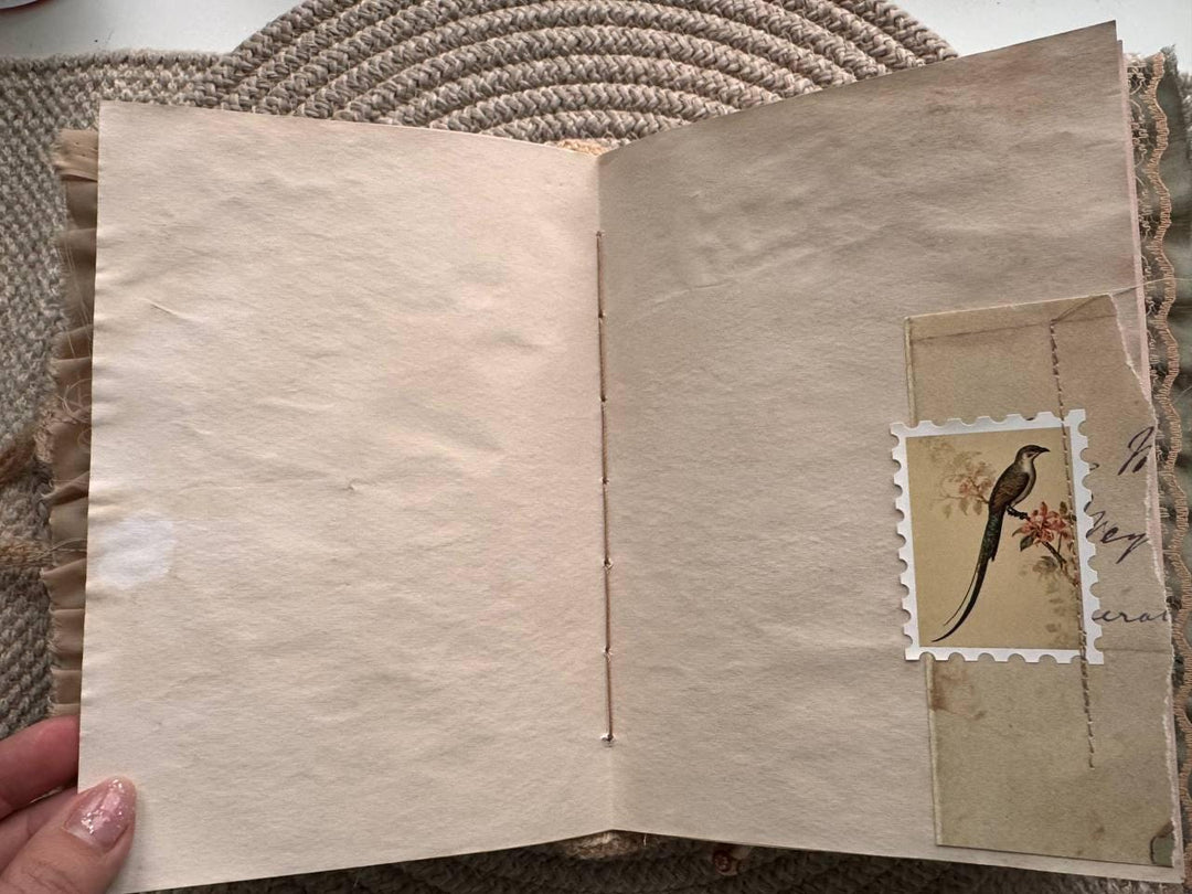 Botanical Junk Journal Handmade Vintage А5| Cottagecore Nature Journal with Lace, Fabric Cover, Botanical Ephemera Notebook