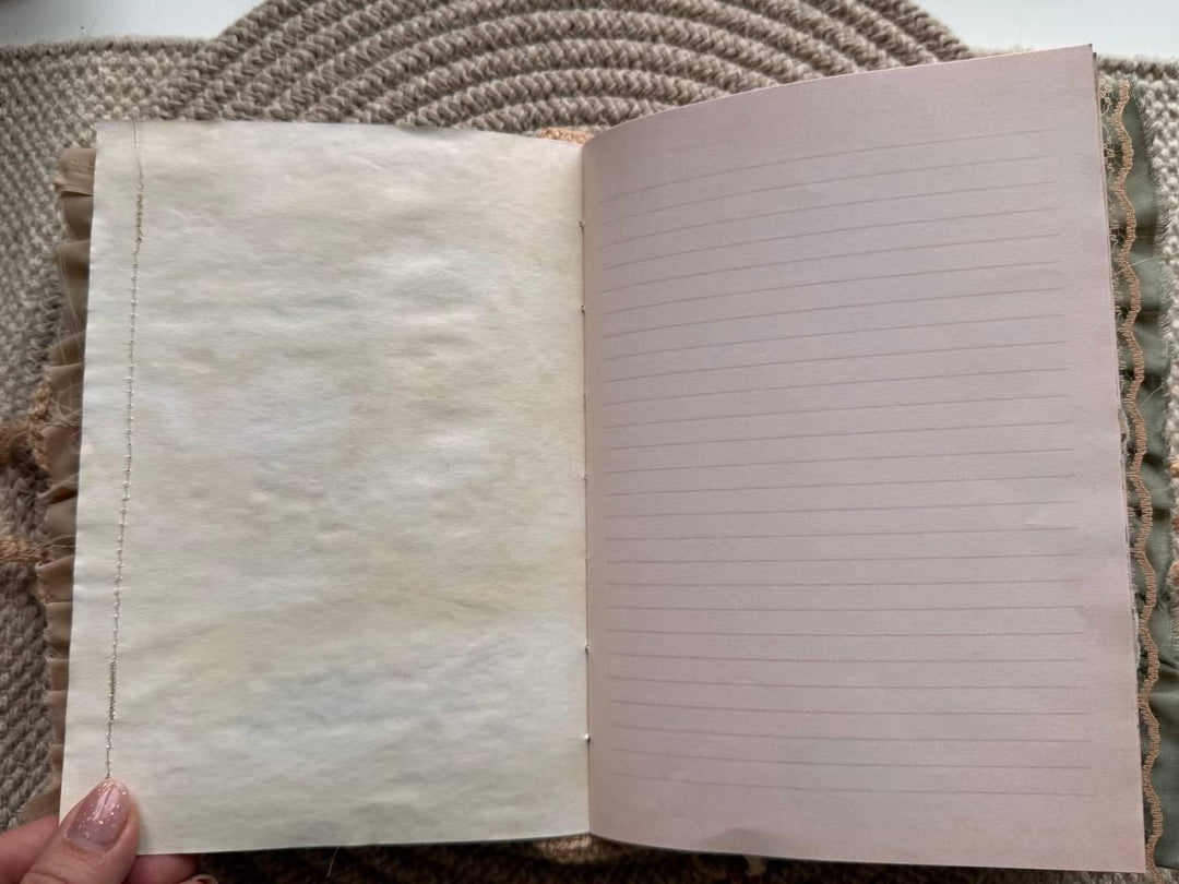 Botanical Junk Journal Handmade Vintage А5| Cottagecore Nature Journal with Lace, Fabric Cover, Botanical Ephemera Notebook