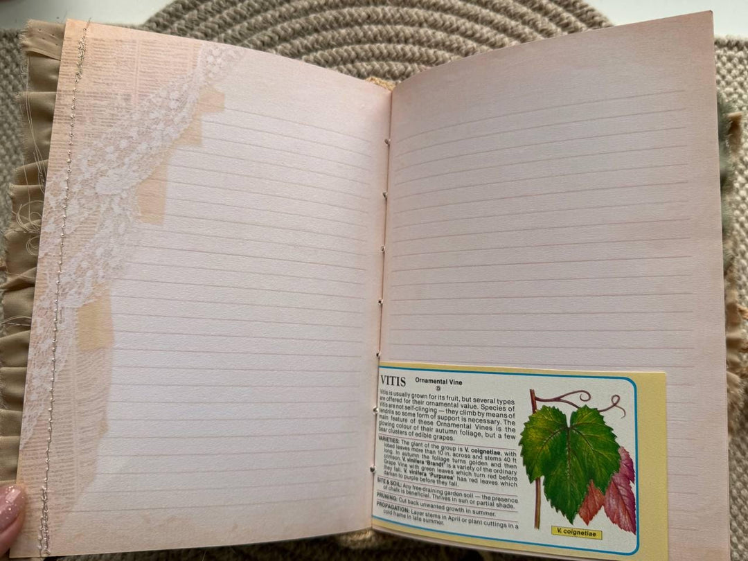 Botanical Junk Journal Handmade Vintage А5| Cottagecore Nature Journal with Lace, Fabric Cover, Botanical Ephemera Notebook
