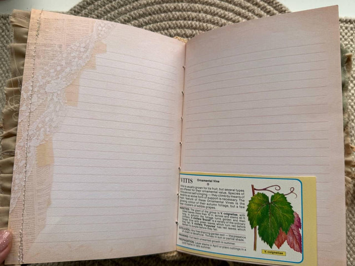 Botanical Junk Journal Handmade Vintage А5| Cottagecore Nature Journal with Lace, Fabric Cover, Botanical Ephemera Notebook