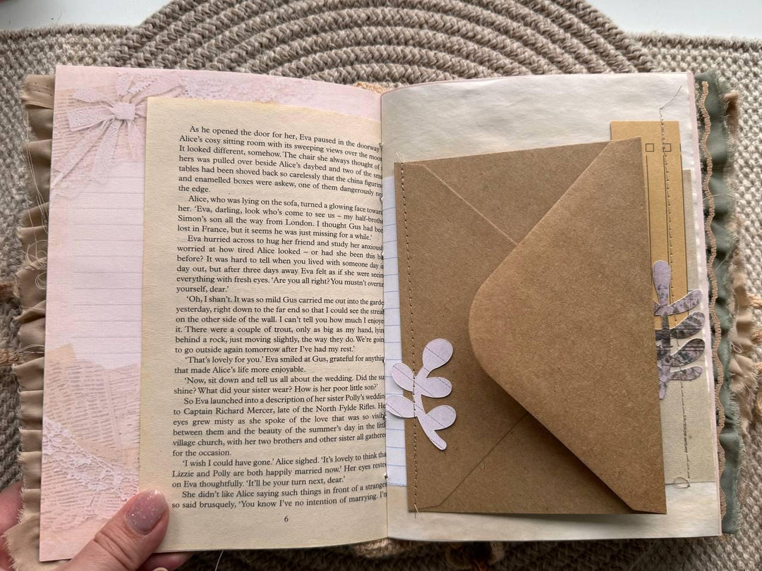 Botanical Junk Journal Handmade Vintage А5| Cottagecore Nature Journal with Lace, Fabric Cover, Botanical Ephemera Notebook