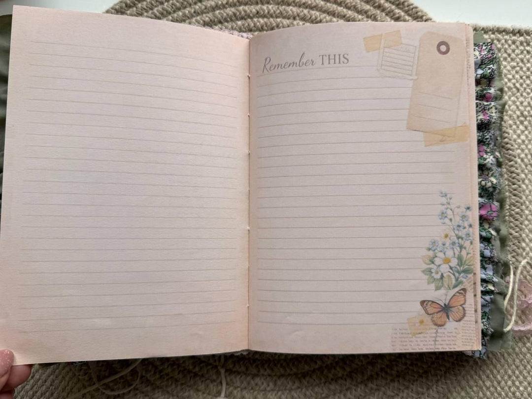 Handmade Botanical Junk Journal | Cottagecore Fabric Journal with Lace, Vintage Papers, Botanical Ephemera Notebook