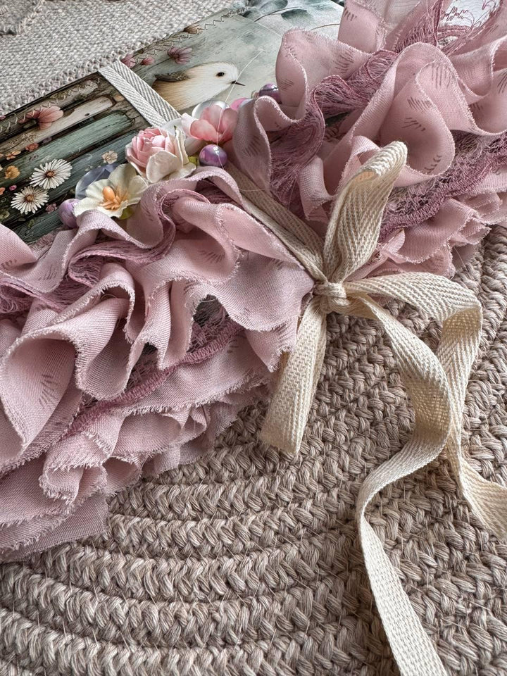 Handmade Botanical Junk Journal, Cottagecore Fabric Journal, Vintage Ephemera Notebook with Lace Ruffles, Romantic Nature Journal