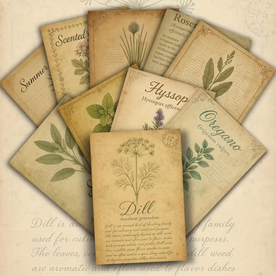 Vintage Botanical Herb Cards Set of 20, Antique Plant Illustration Ephemera, Junk Journal Scrapbooking Paper, Cottage Garden Collage Cards