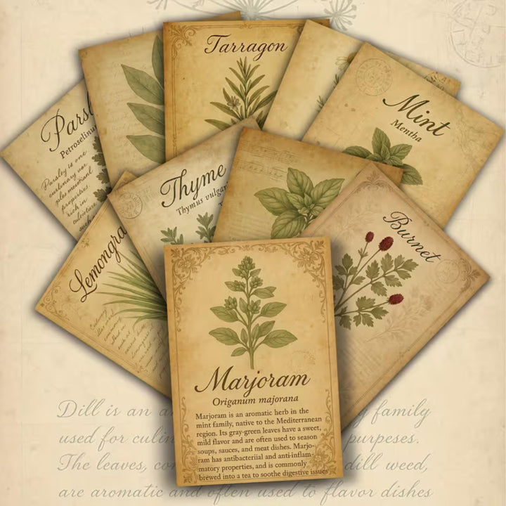 Vintage Botanical Herb Cards Set of 20, Antique Plant Illustration Ephemera, Junk Journal Scrapbooking Paper, Cottage Garden Collage Cards