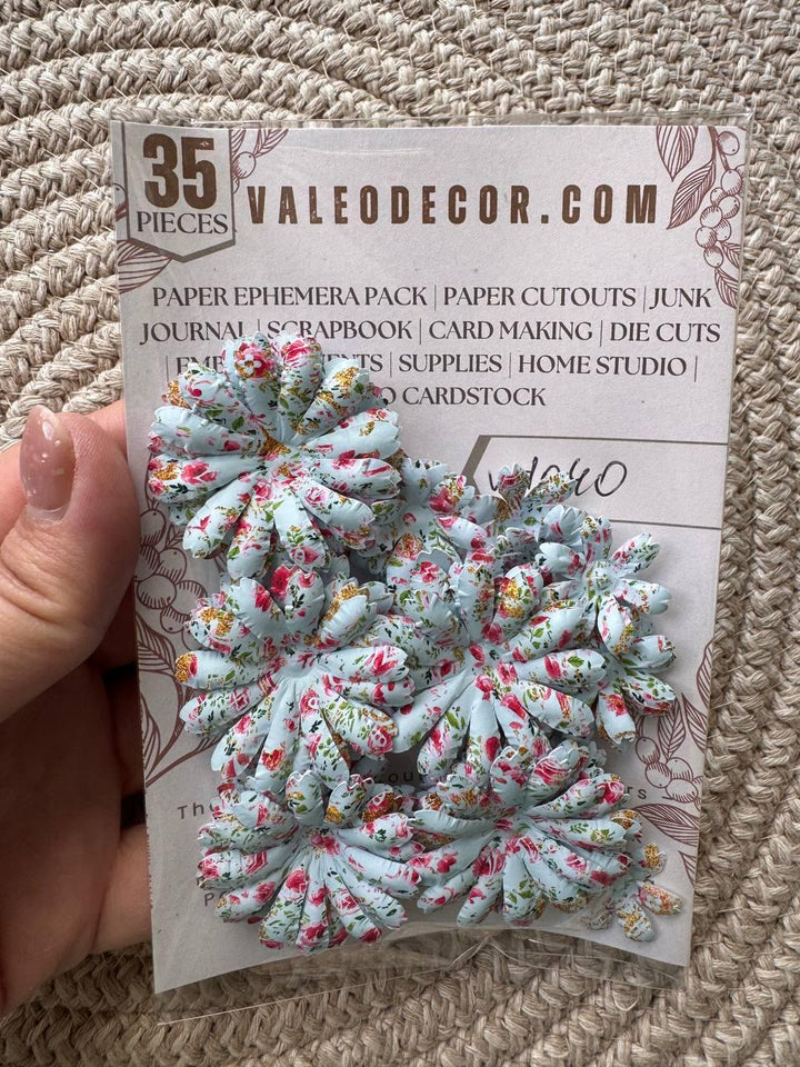 Set of 35 Handmade Paper Flowers, Vintage Floral Embellishments, Scrapbooking Flowers, Junk Journal Decor, Small Paper Blossoms