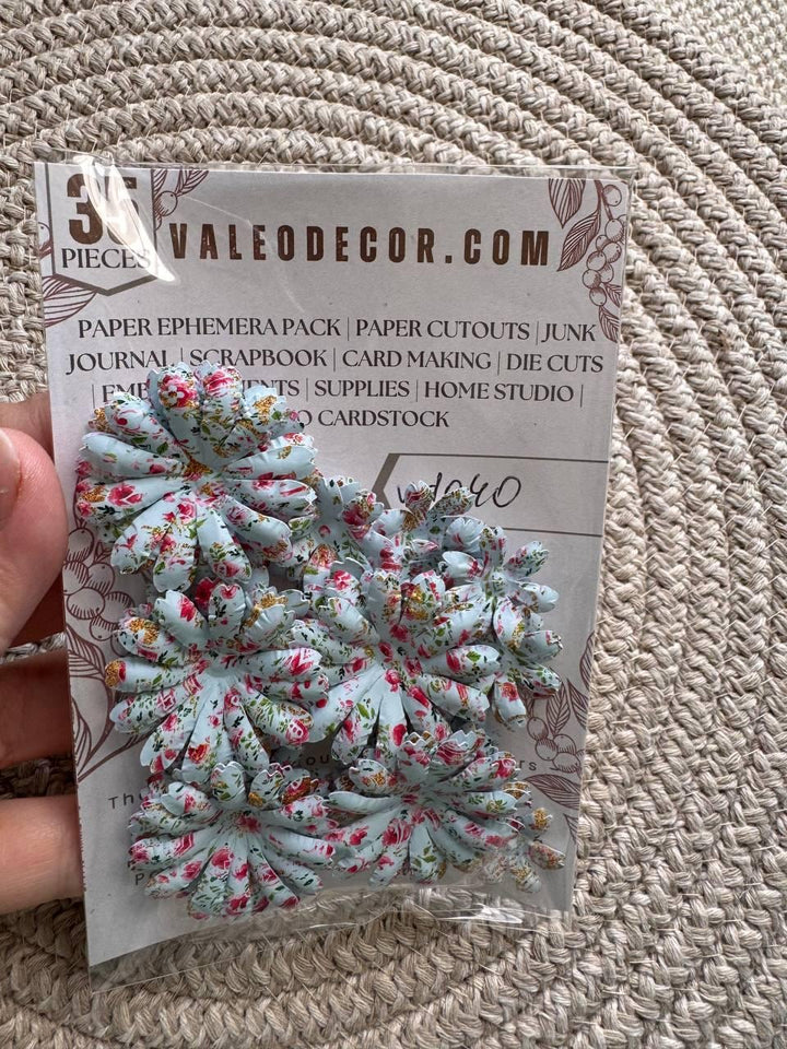 Set of 35 Handmade Paper Flowers, Vintage Floral Embellishments, Scrapbooking Flowers, Junk Journal Decor, Small Paper Blossoms