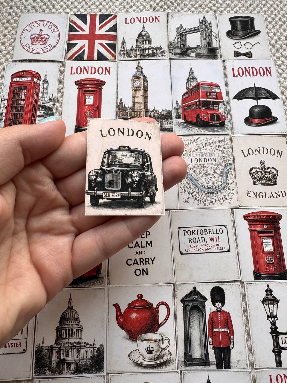 Set of 30 London Vintage Stickers, UK Travel Scrapbook Stickers, British Ephemera Pack, London Journal Stickers, Red Bus and Telephone Box