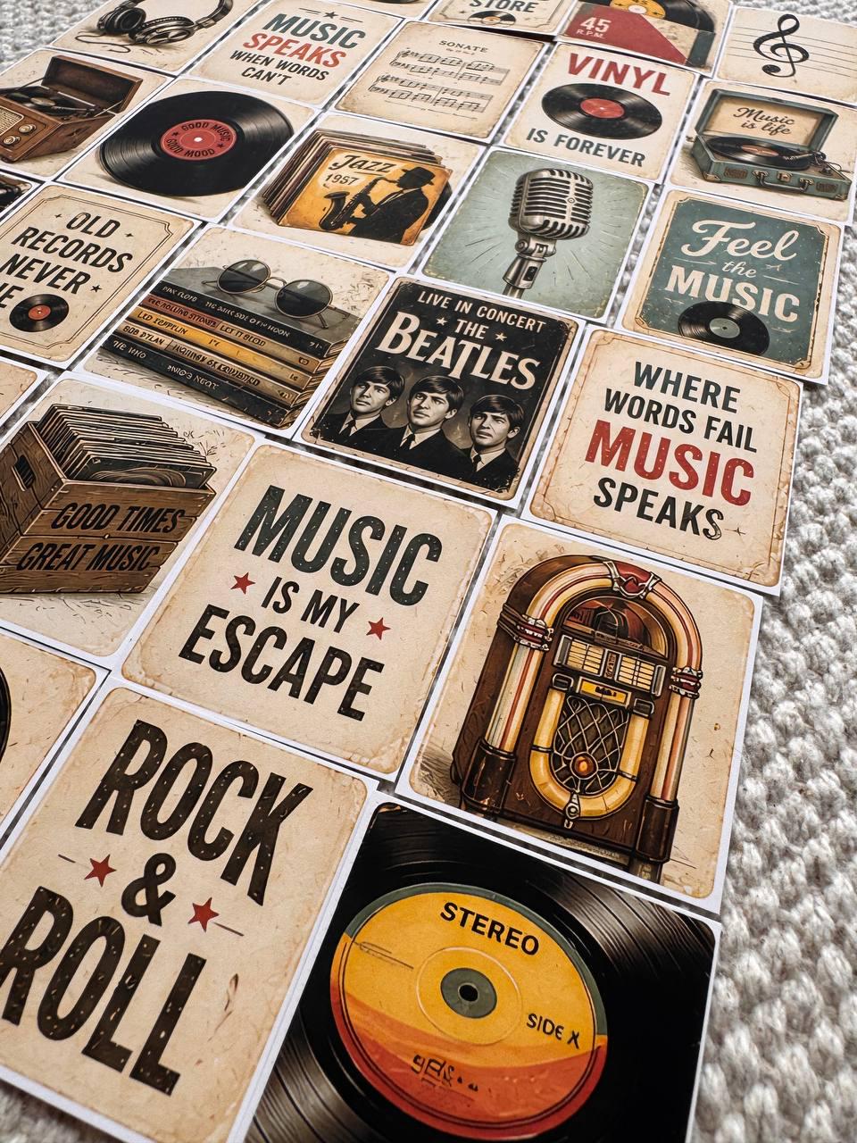 Set of 30 Vintage Music Stickers, Vinyl Record Stickers, Retro Music Journal Stickers, Rock and Roll Scrapbook, Music Lover Sticker Pack