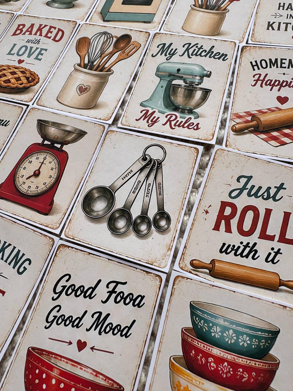 Set of 30 Vintage Kitchen Stickers, Retro Baking Stickers, Cottage Kitchen Journal Stickers, Baking Scrapbook , Kitchen Decor Sticker Pack
