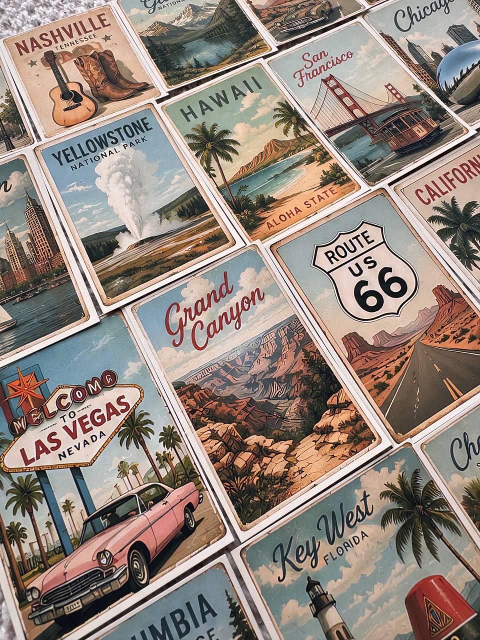 Set of 30 USA Travel Stickers Set, America Vintage Stickers, Road Trip Scrapbook Stickers, USA Journal Sticker Pack, Retro Travel Die Cuts