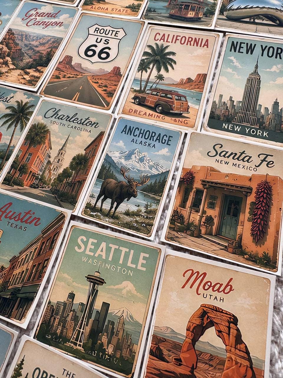 Set of 30 USA Travel Stickers Set, America Vintage Stickers, Road Trip Scrapbook Stickers, USA Journal Sticker Pack, Retro Travel Die Cuts