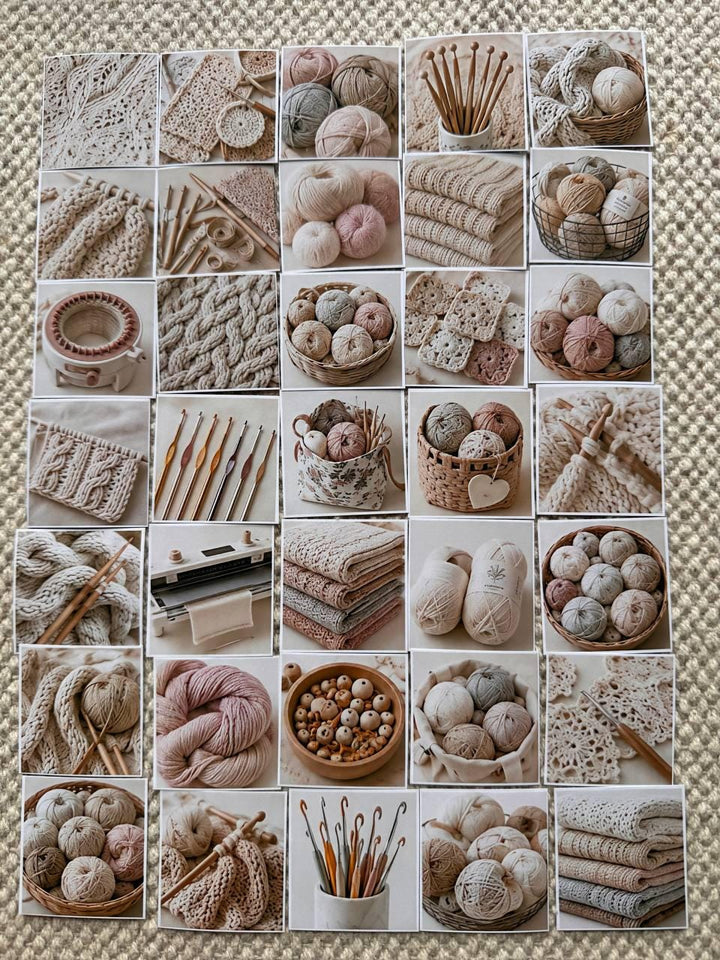 Set of 30 Crochet Stickers Set, Knitting Scrapbook Stickers, Yarn Lover Die Cuts, Neutral Craft Stickers, Cozy Journal Ephemera Pack