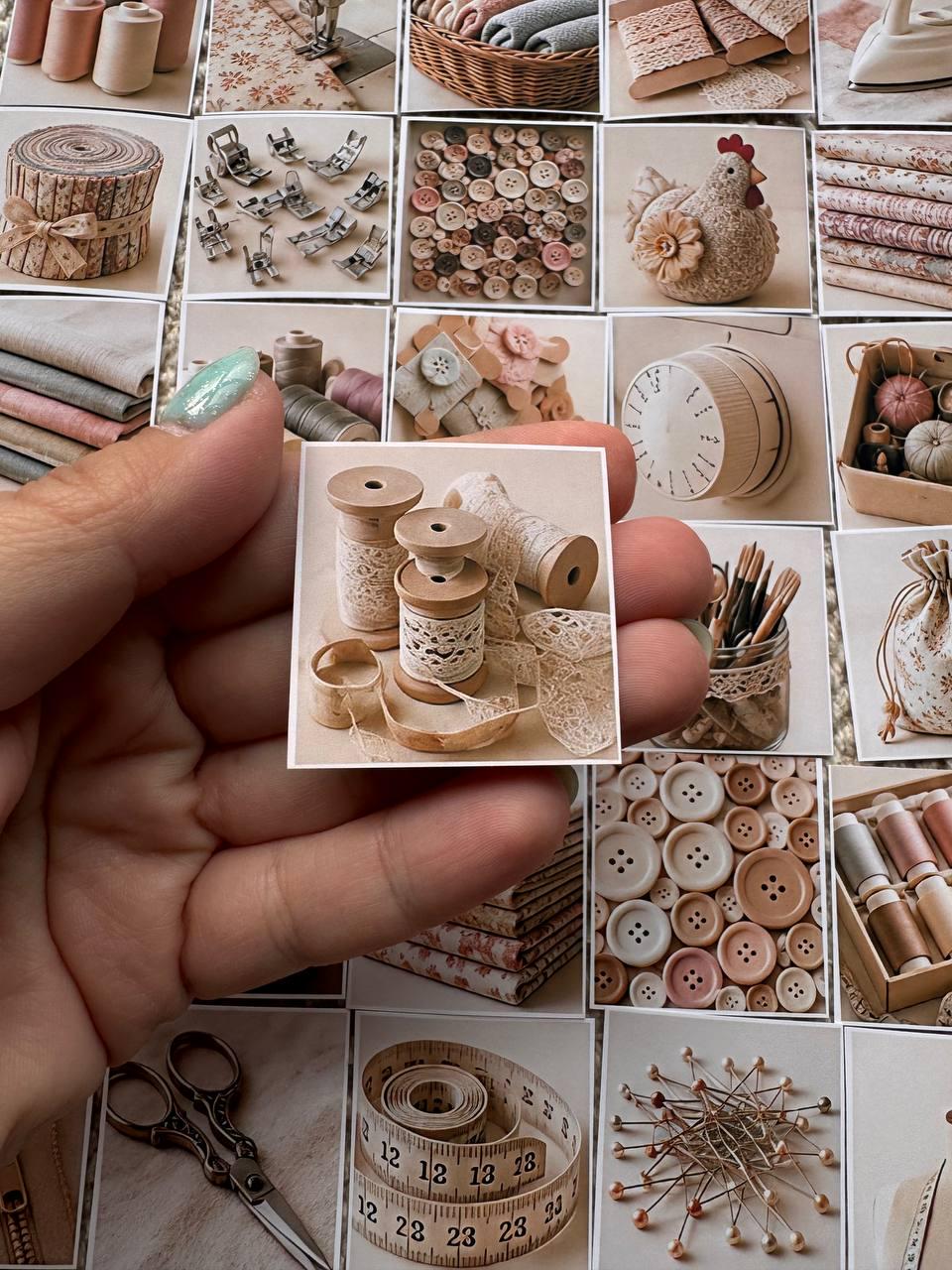 Set of 30 Sewing Stickers Set, Vintage Sewing Die Cuts, Neutral Craft Stickers, Sewing Journal Ephemera, Scrapbook Sewing Supplies Pack