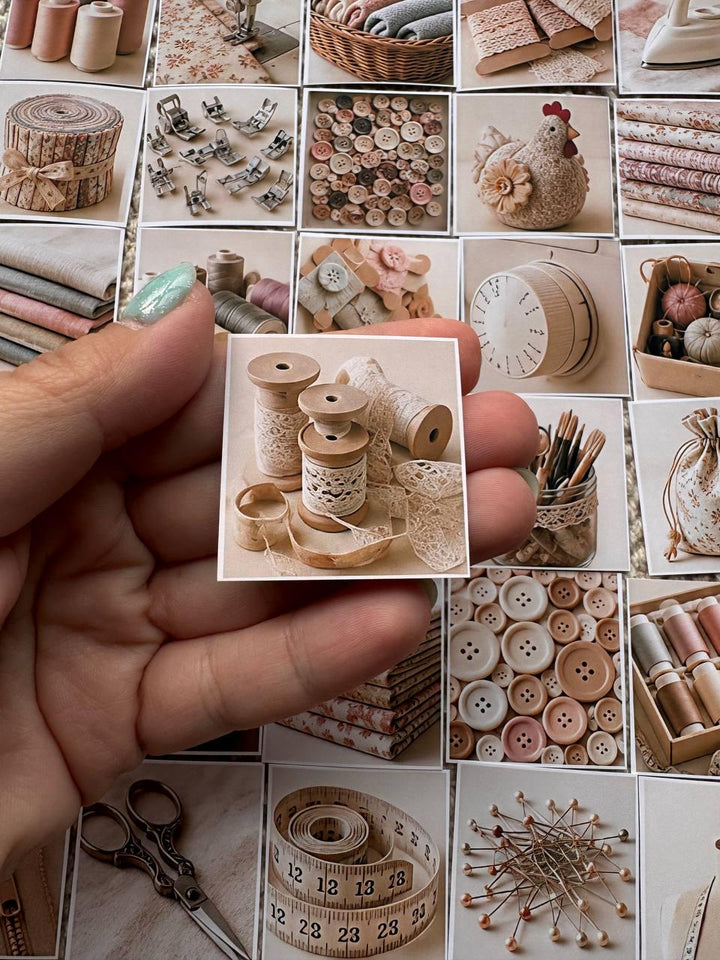 Set of 30 Sewing Stickers Set, Vintage Sewing Die Cuts, Neutral Craft Stickers, Sewing Journal Ephemera, Scrapbook Sewing Supplies Pack