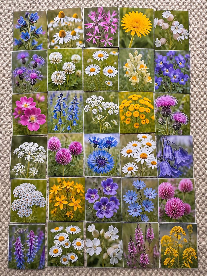 Set of 30 Wildflower Stickers Set, Meadow Flower Die Cuts, Botanical Scrapbook Stickers, Floral Journal Ephemera, Cottagecore Flower Pack