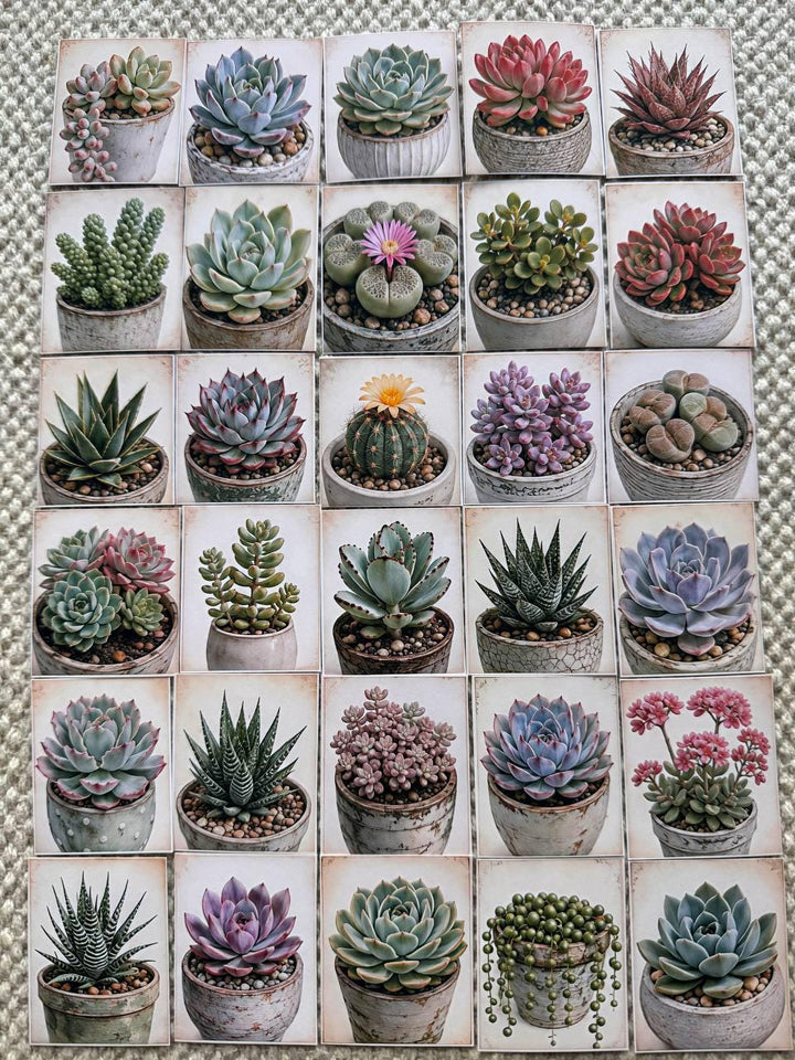Set of 30 Succulent Stickers Set, Cactus & Succulent Die Cuts, Botanical Planner, Plant Lover Scrapbook Ephemera, Cottagecore Journal Pack