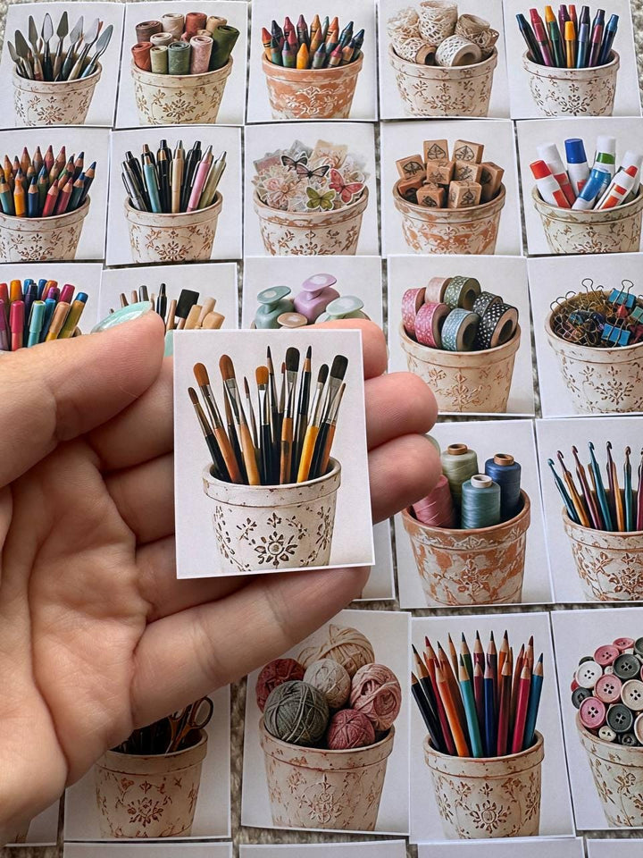Set of 30 Craft Supply Stickers Set, Creative Tools Die Cuts, Art Studio Stickers, Scrapbook Craft Ephemera, Journal Planner Sticker Pack