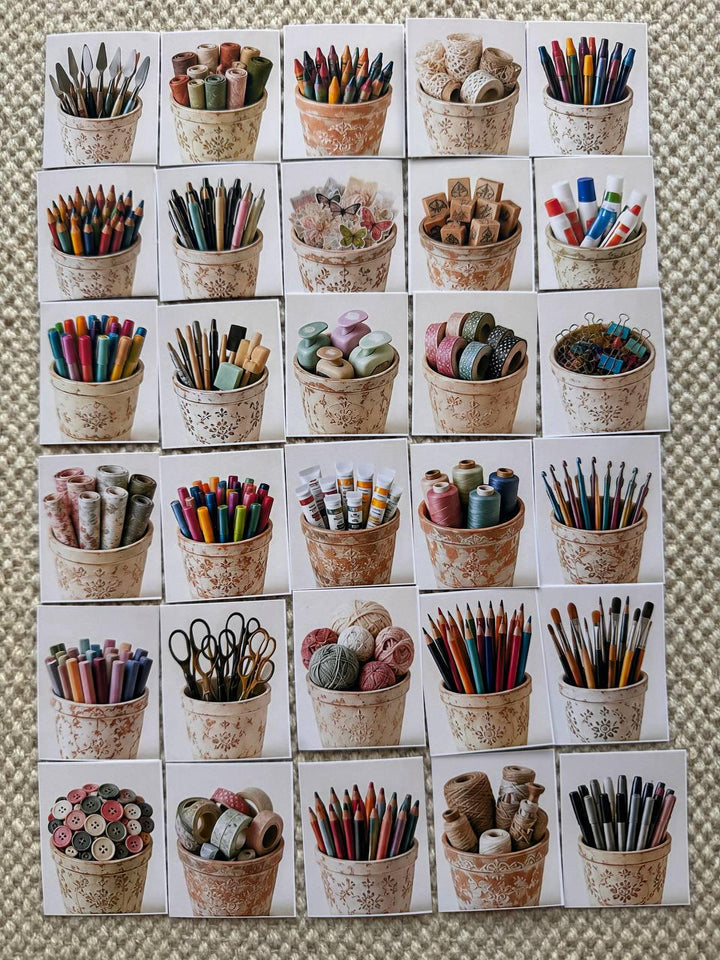 Set of 30 Craft Supply Stickers Set, Creative Tools Die Cuts, Art Studio Stickers, Scrapbook Craft Ephemera, Journal Planner Sticker Pack