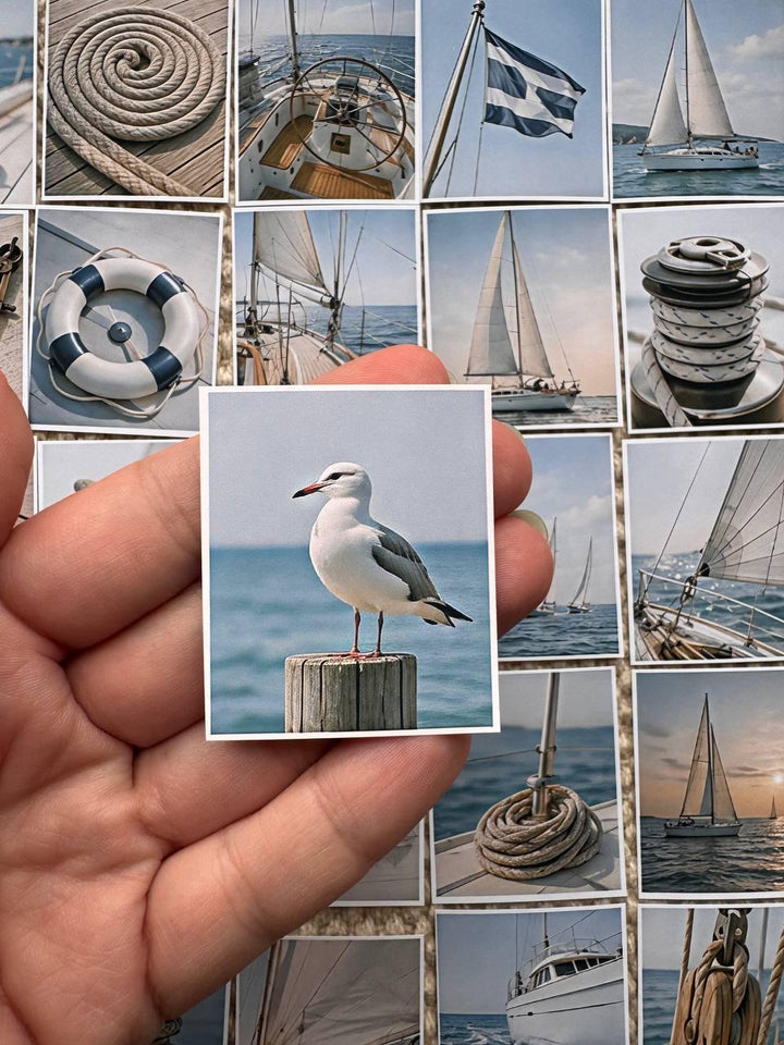 Nautical Sailing Stickers, Coastal Journal Ephemera, Sailboat Ocean Scenes