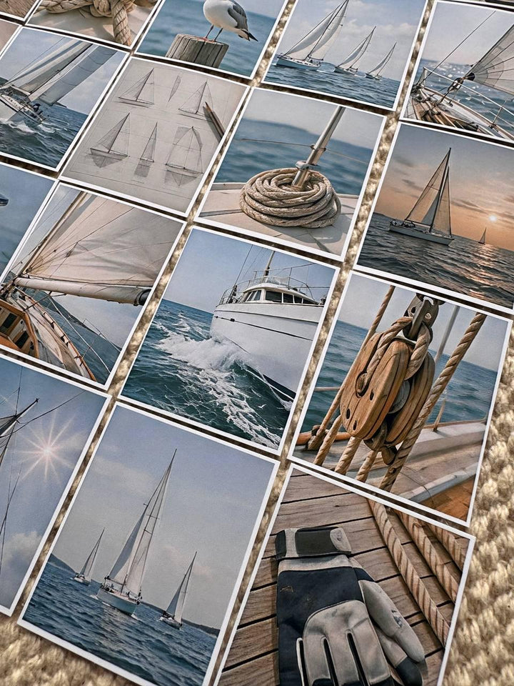 Nautical Sailing Stickers, Coastal Journal Ephemera, Sailboat Ocean Scenes