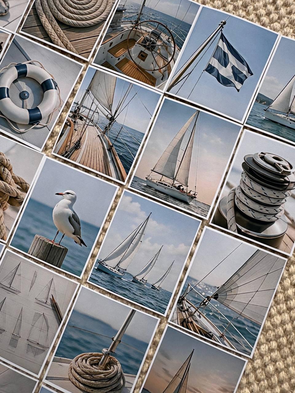 Nautical Sailing Stickers, Coastal Journal Ephemera, Sailboat Ocean Scenes