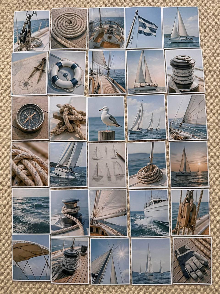 Nautical Sailing Stickers, Coastal Journal Ephemera, Sailboat Ocean Scenes