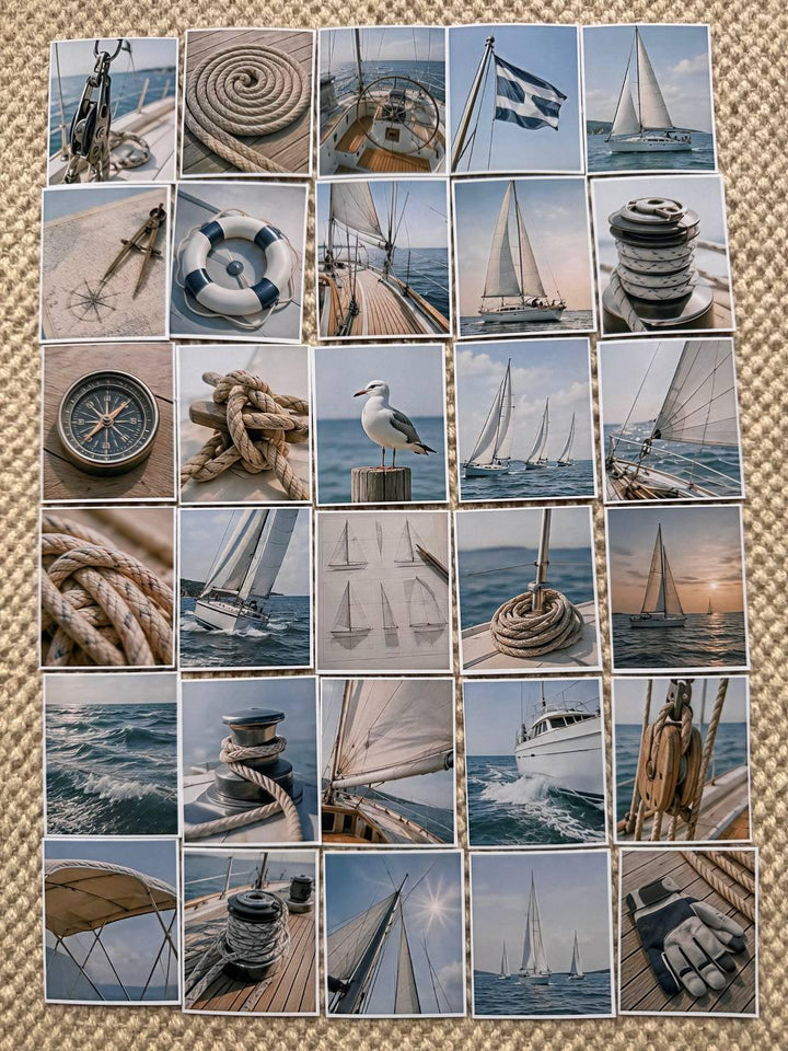 Set of 30 Nautical Sailing Stickers Set, Coastal Scrapbook Stickers, Sailboat Journal Ephemera, Ocean Aesthetic, Sea Life Scrapbooking