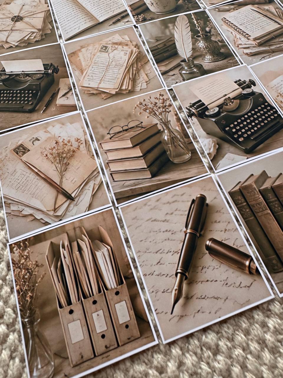 Set of 30 Vintage Writing Stickers Set, Dark Academia Scrapbook Stickers, Antique Books Journal Stickers, Junk Journal Ephemera