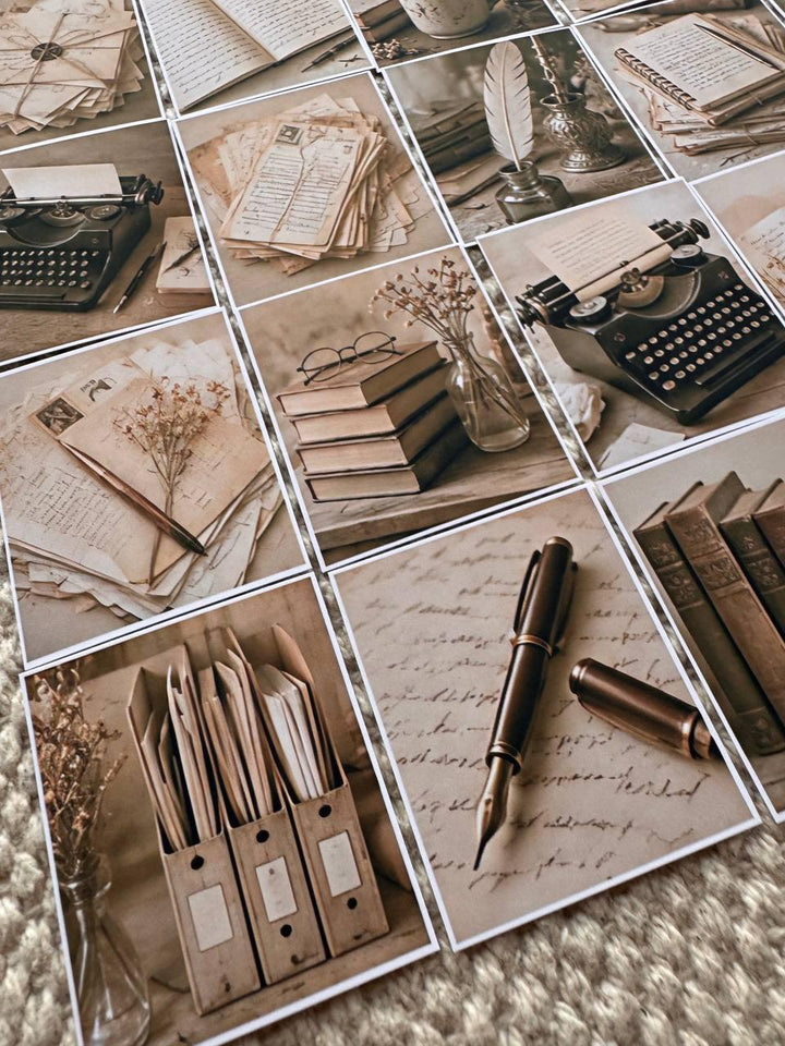 Set of 30 Vintage Writing Stickers Set, Dark Academia Scrapbook Stickers, Antique Books Journal Stickers, Junk Journal Ephemera