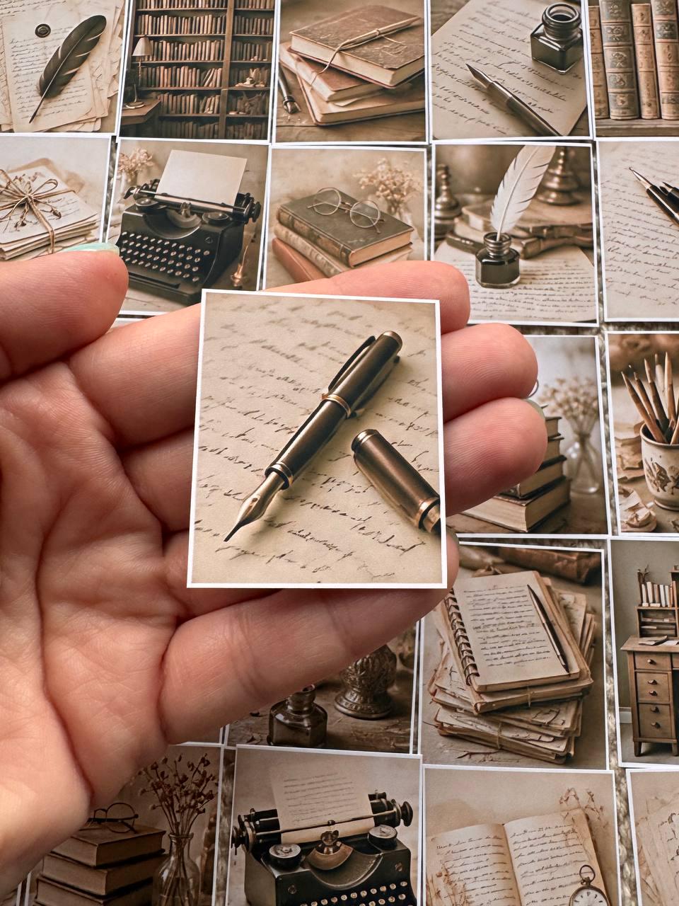 Set of 30 Vintage Writing Stickers Set, Dark Academia Scrapbook Stickers, Antique Books Journal Stickers, Junk Journal Ephemera