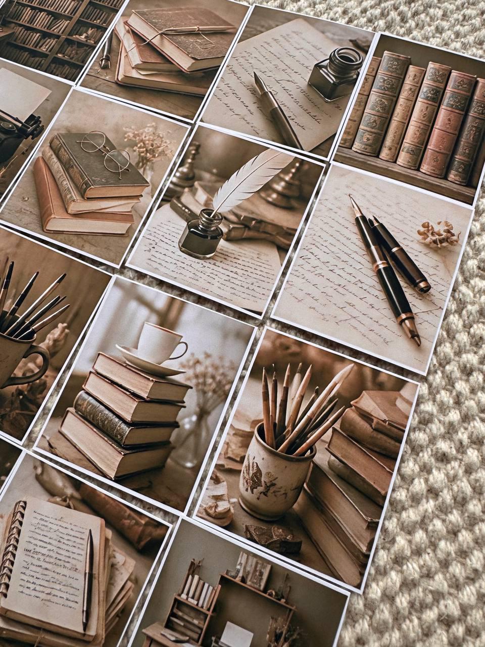 Set of 30 Vintage Writing Stickers Set, Dark Academia Scrapbook Stickers, Antique Books Journal Stickers, Junk Journal Ephemera