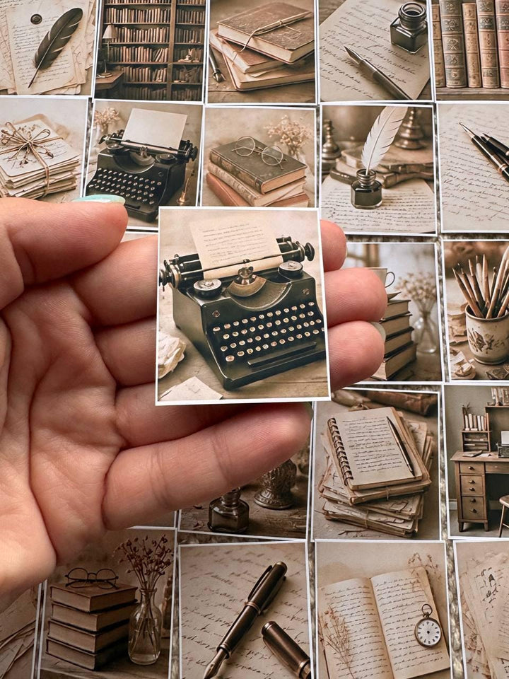 Vintage Writing Stickers, Dark Academia Journal Ephemera, Antique Books Stationery Set