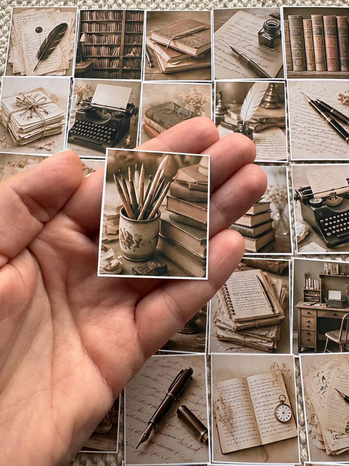 Vintage Writing Stickers, Dark Academia Journal Ephemera, Antique Books Stationery Set