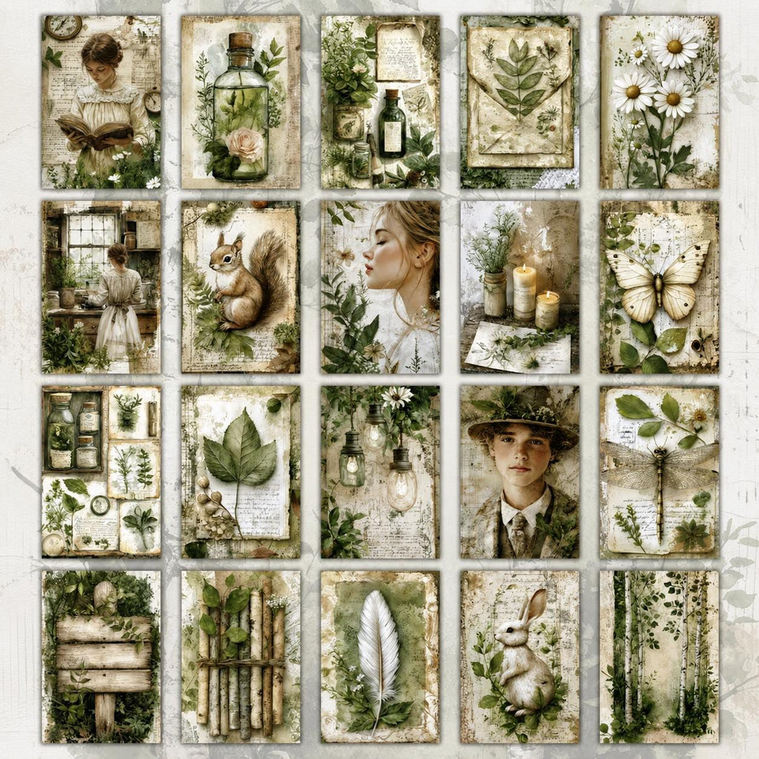 Vintage Botanical Ephemera Cards Set of 20, Cottagecore Junk Journal Cards, Nature Scrapbooking Paper Pack, Botanical Collage Supplies