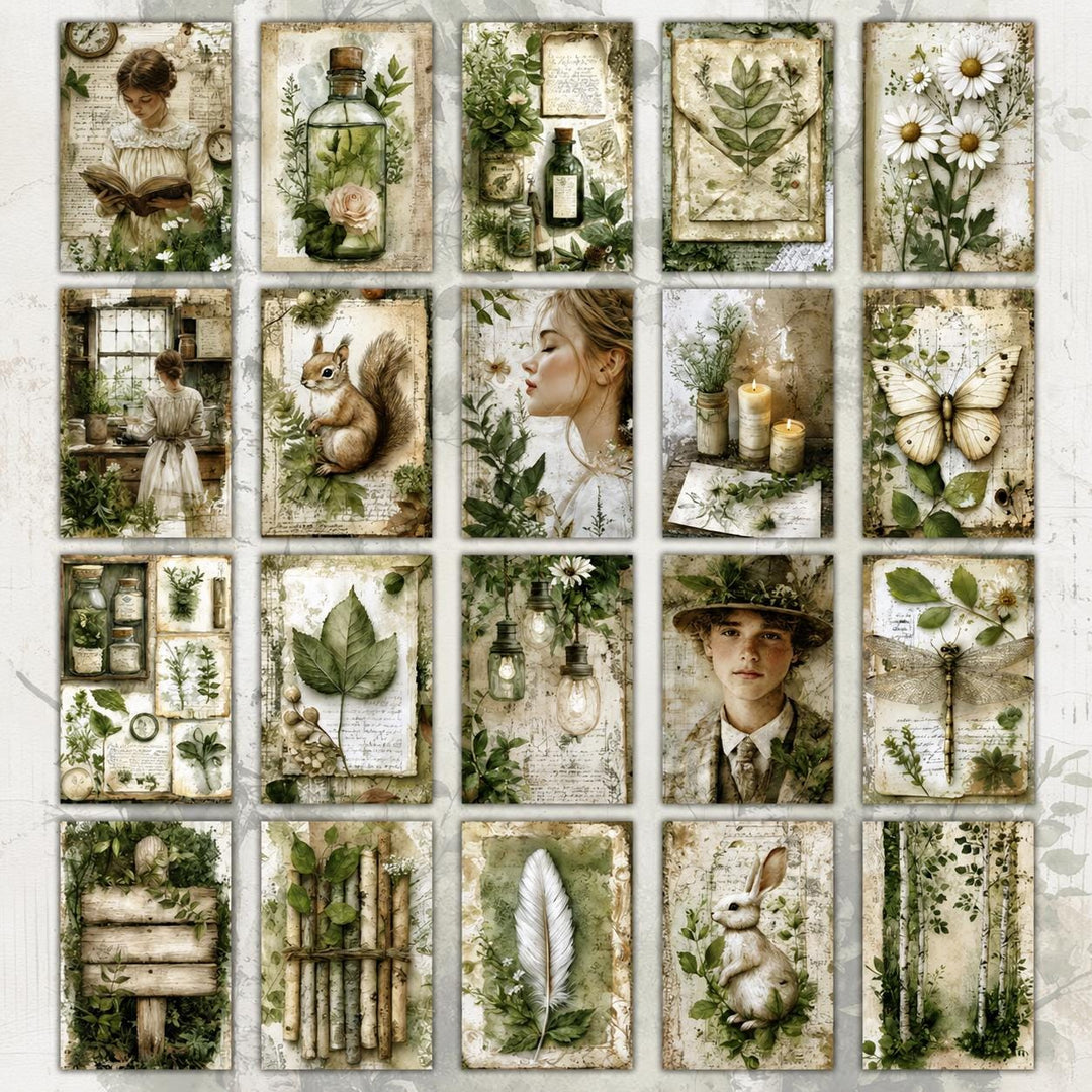 Vintage Botanical Ephemera Cards Set of 20, Cottagecore Junk Journal Cards, Nature Scrapbooking Paper Pack, Botanical Collage Supplies