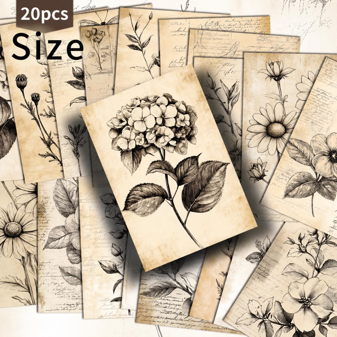 Vintage Botanical Ephemera Cards Set of 20, Antique Flower Illustration Cards, Junk Journal Scrapbooking Cards, Botanical Collage Pack