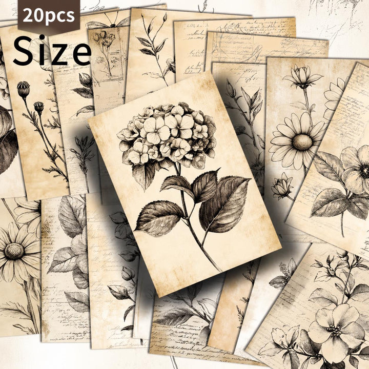 Vintage Botanical Ephemera Cards Set of 20, Antique Flower Illustration Cards, Junk Journal Scrapbooking Cards, Botanical Collage Pack