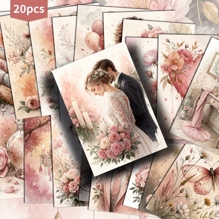Vintage Pink Wedding Ephemera Cards Set of 20, Victorian Romantic Bridal Illustrations, Junk Journal Scrapbooking Paper, Floral Love Collage