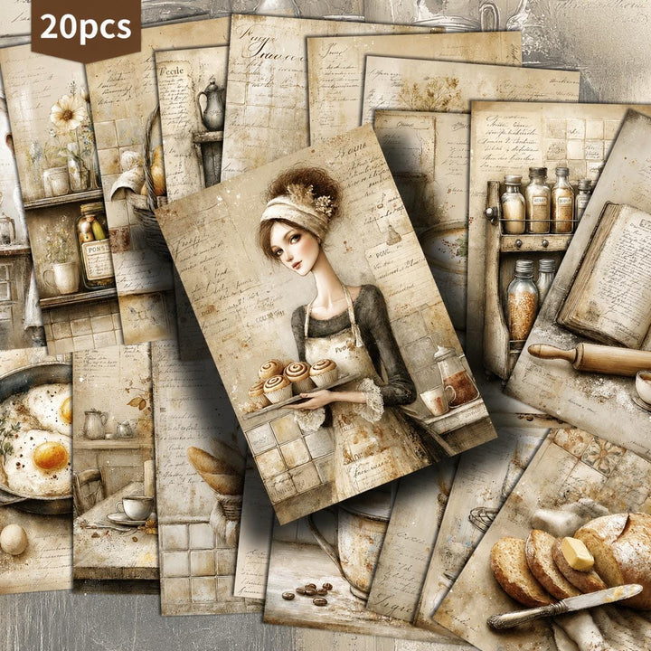 Vintage Kitchen Ephemera Cards Set of 20, Retro Cooking Illustration Cards, Junk Journal Scrapbooking Cards, Cottage Kitchen Collage Pack