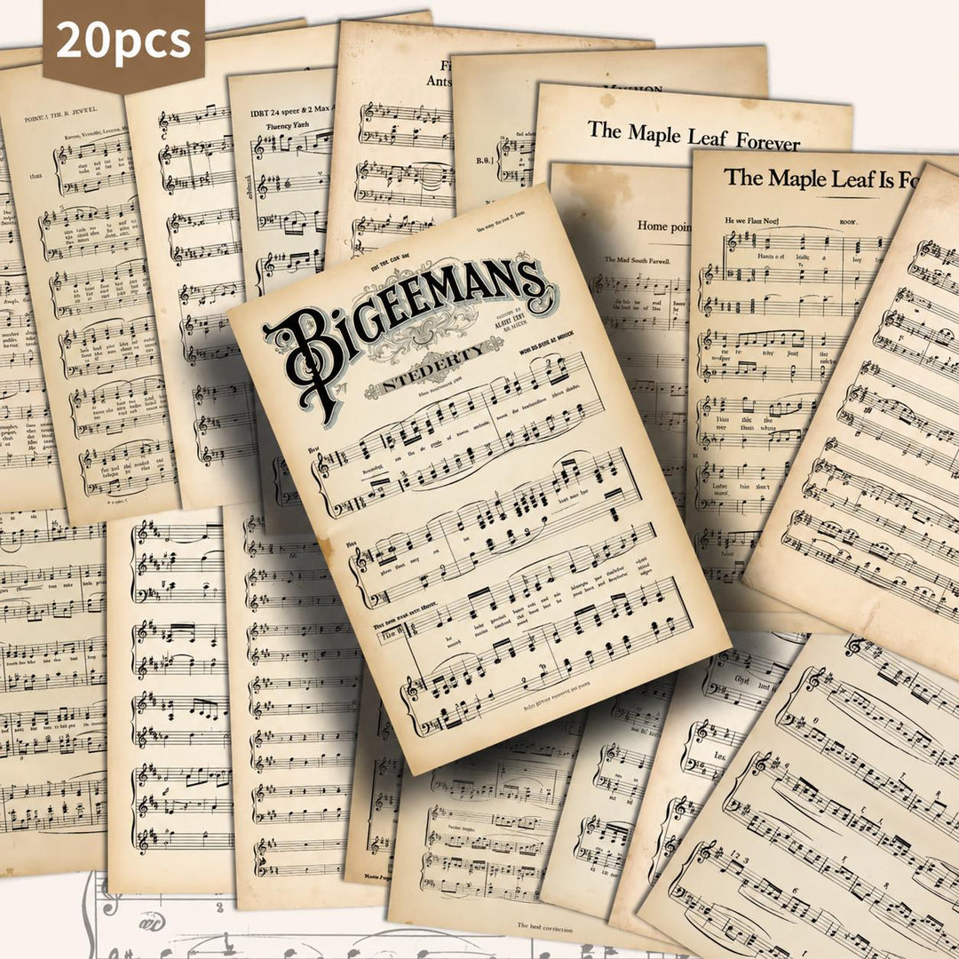 Vintage Sheet Music Cards Set of 20, Antique Music Paper Ephemera, Junk Journal Supplies, Scrapbook Collage Paper, Victorian Music Sheets
