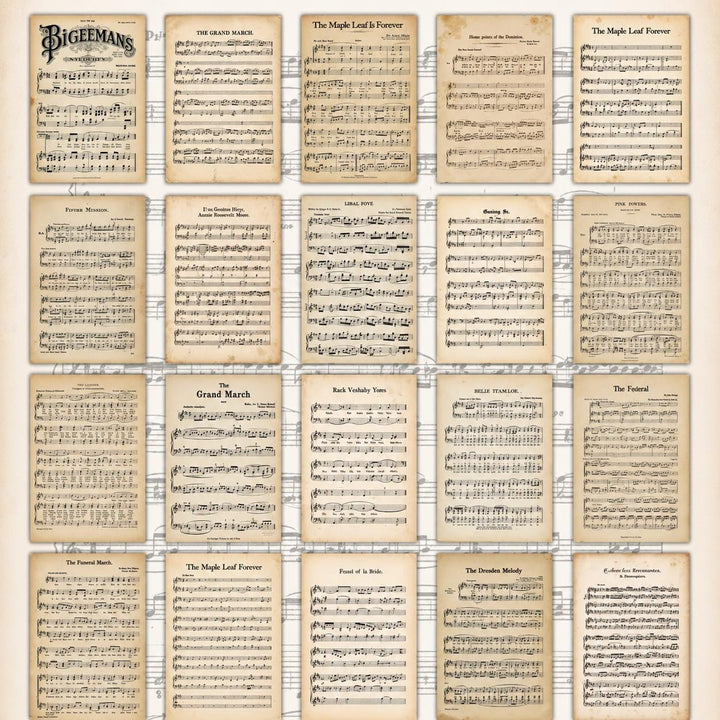 Vintage Sheet Music Cards Set of 20, Antique Music Paper Ephemera, Junk Journal Supplies, Scrapbook Collage Paper, Victorian Music Sheets