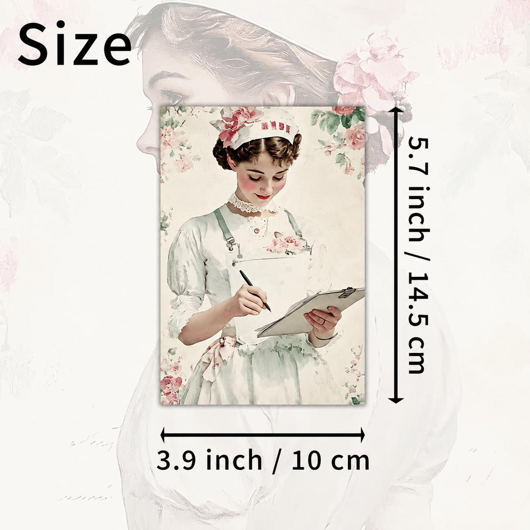 Retro Nurse Portrait Illustration Cards – Set of 20 Vintage Pin-Up Style Paper Cards Scrapbook Paper