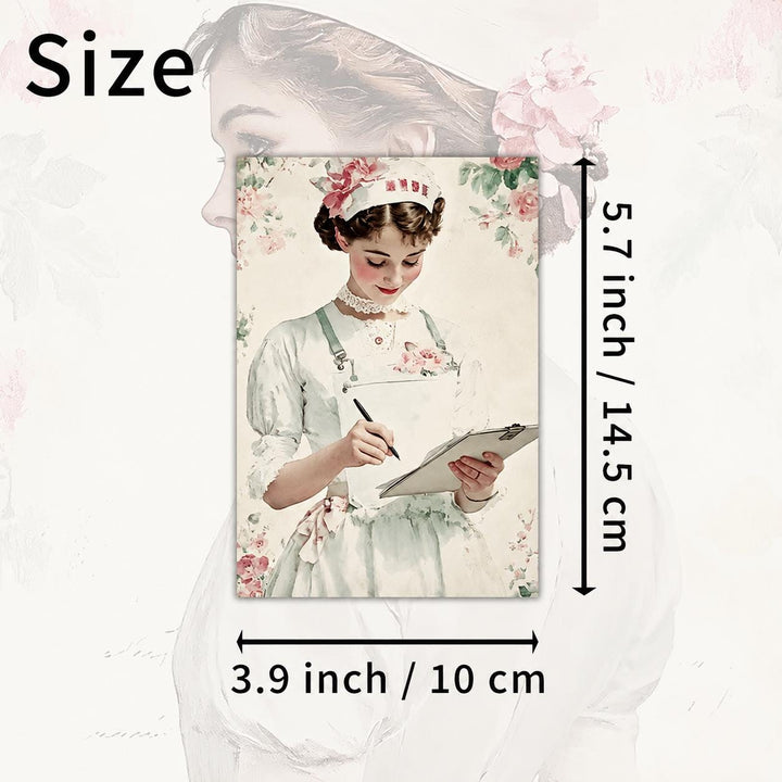 Retro Nurse Portrait Illustration Cards – Set of 20 Vintage Pin-Up Style Paper Cards Scrapbook Paper