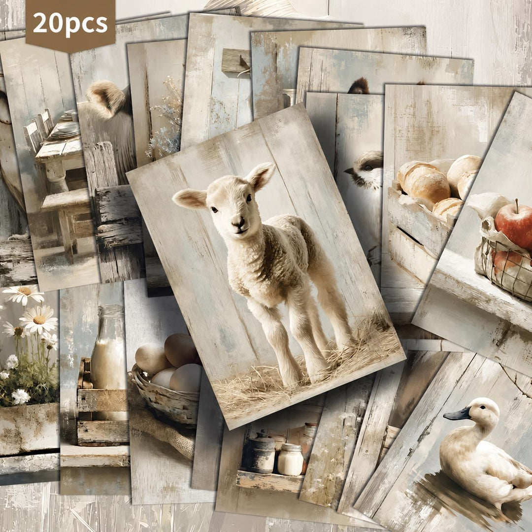 Vintage Farm Animal Illustration Cards – Set of 20 Pin-Up Style Paper Cards Scrapbook Paper
