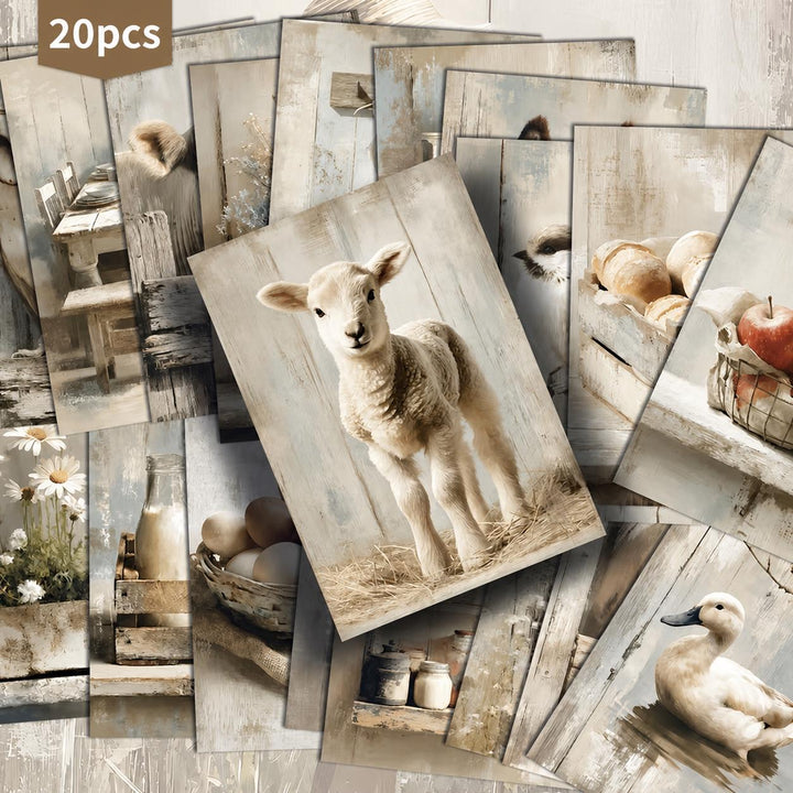 Vintage Farm Animal Illustration Cards – Set of 20 Pin-Up Style Paper Cards Scrapbook Paper