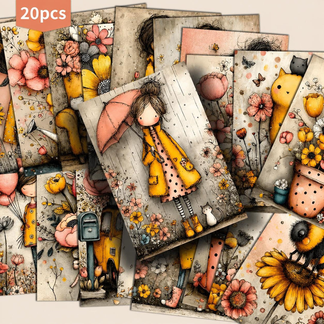 Retro Pin-Up & Floral Illustration Cards – Set of 20 Vintage Cards Scrapbook Paper
