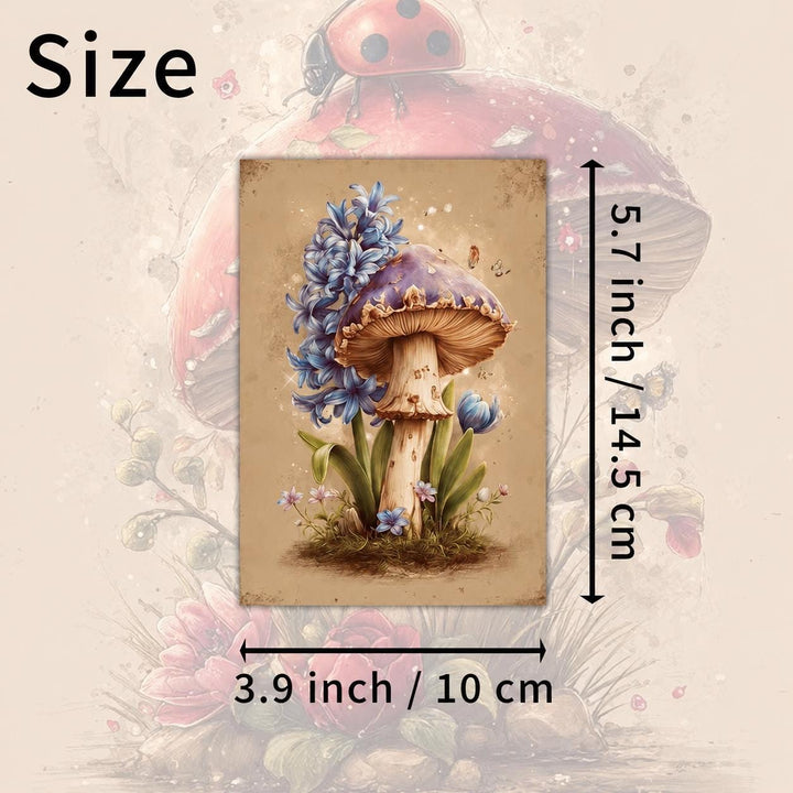 Retro Fantasy Mushroom Illustration Cards – Set of 20 Vintage Pin-Up Style Paper Cards Scrapbook Paper
