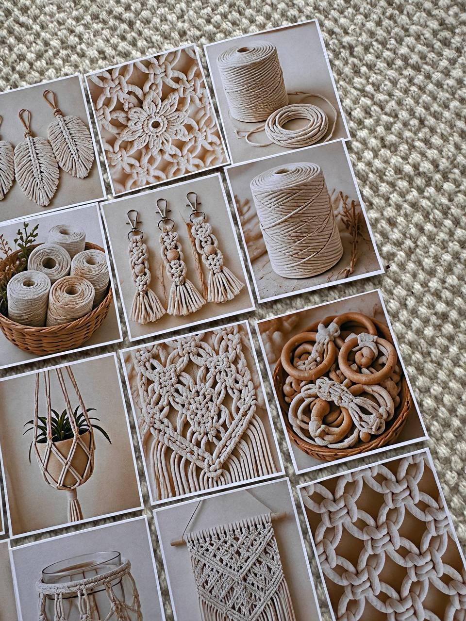 Set of 30 Macrame Stickers Set, Boho Scrapbook Stickers, Neutral Aesthetic Planner Stickers, Craft Room Decor Stickers,Junk Journal Supplies